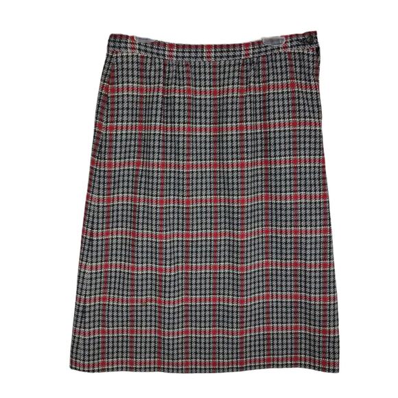 Vintage Pendleton Sz 14 Virgin Wool Houndstooth Plaid Pencil Midi Skirt Made USA - Picture 1 of 6